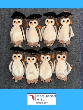 Lot of 8 Ty Beanie Babies Wise Owl Class of 98 Graduation 1998 Vintage Tags